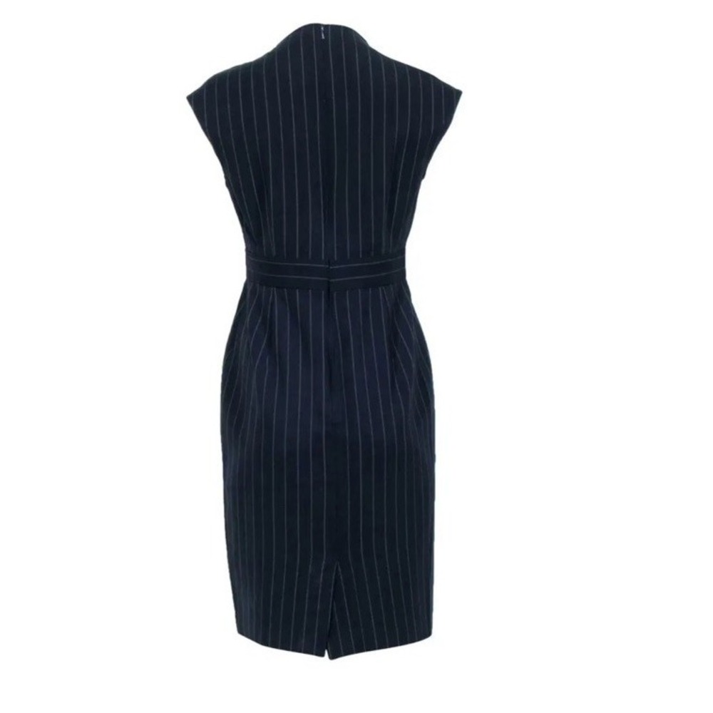 Max Mara Black Wool Pinstripe Sheath Dress Cap Sleeve Size 6 - Picture 3 of 14